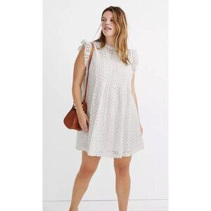 Madewell $138 Eyelet Ruffle Sleeve Pintuck Mini Dress Lighthouse Size XS AN137
